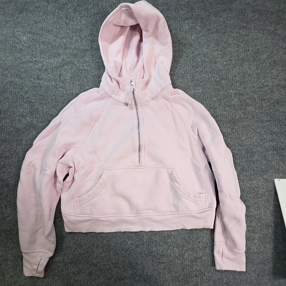 Lululemon Hoodie Womens XS Pink Scuba Half Zip Cropped Fleece Kangaroo Pocket